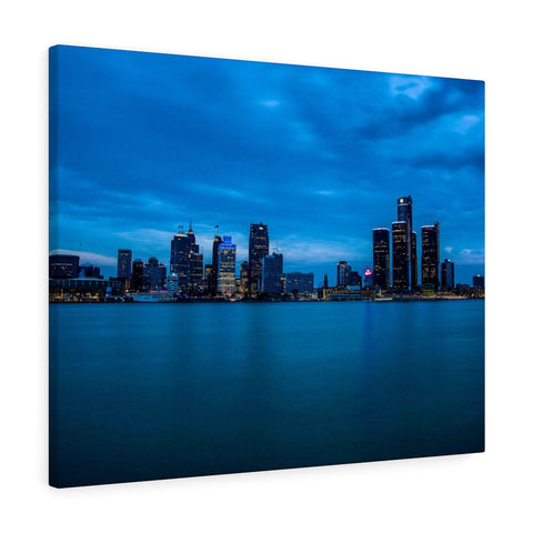Detroit River Night View Premium Wall Canvas